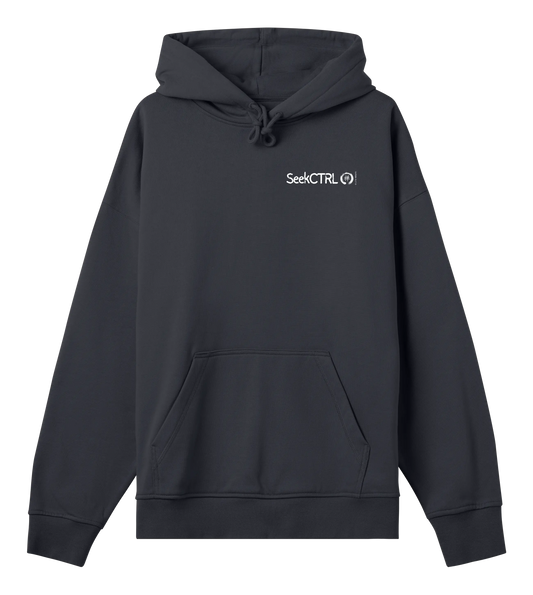 Black hoodie with SeekCtrl logo on a white background