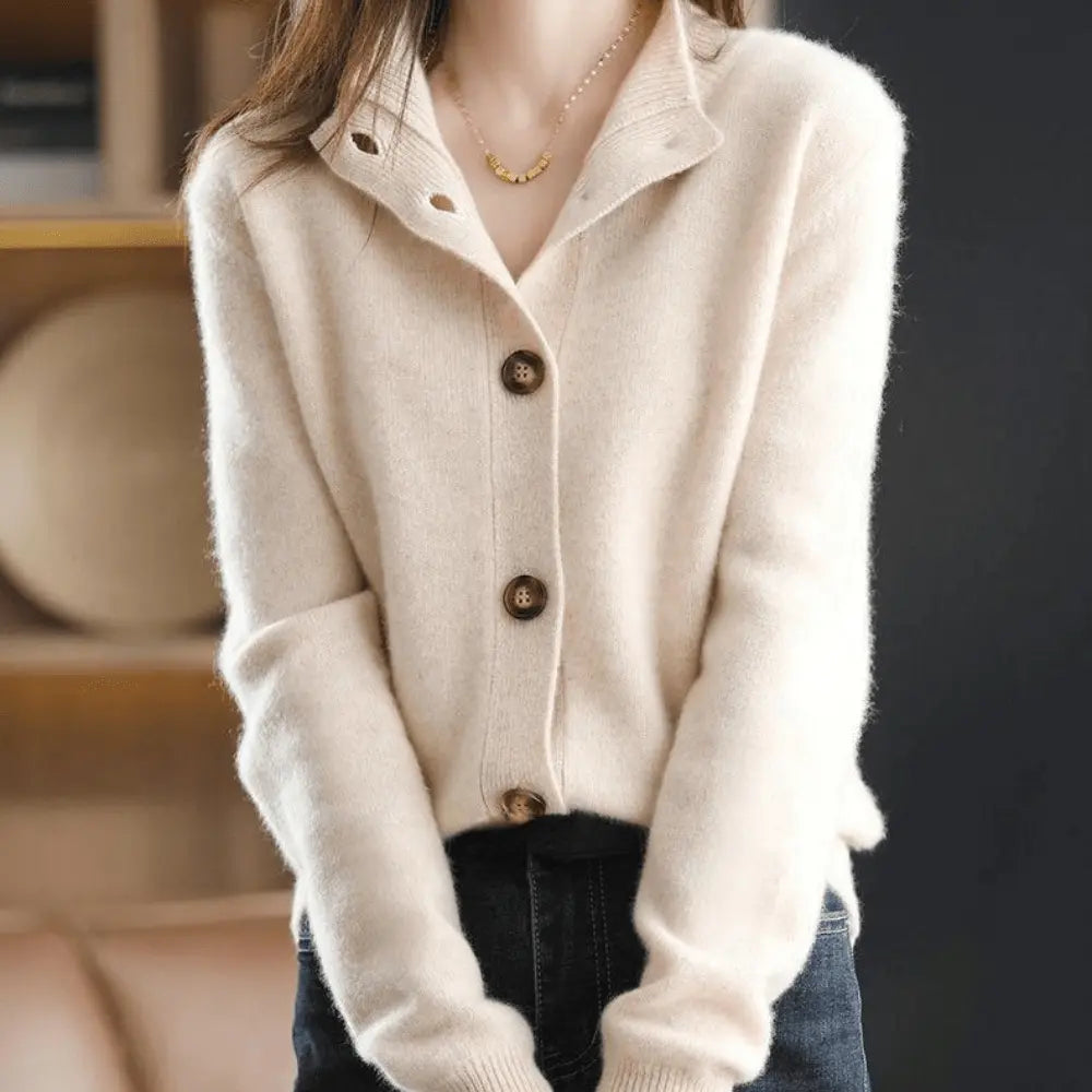 Drew | Cool lapel collar knit cardigan – structured button-up sweater SeekCTRL