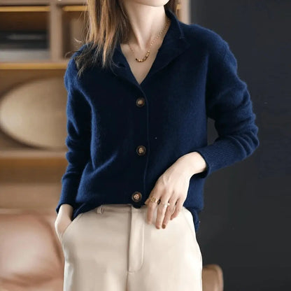 Drew | Cool lapel collar knit cardigan – structured button-up sweater SeekCTRL