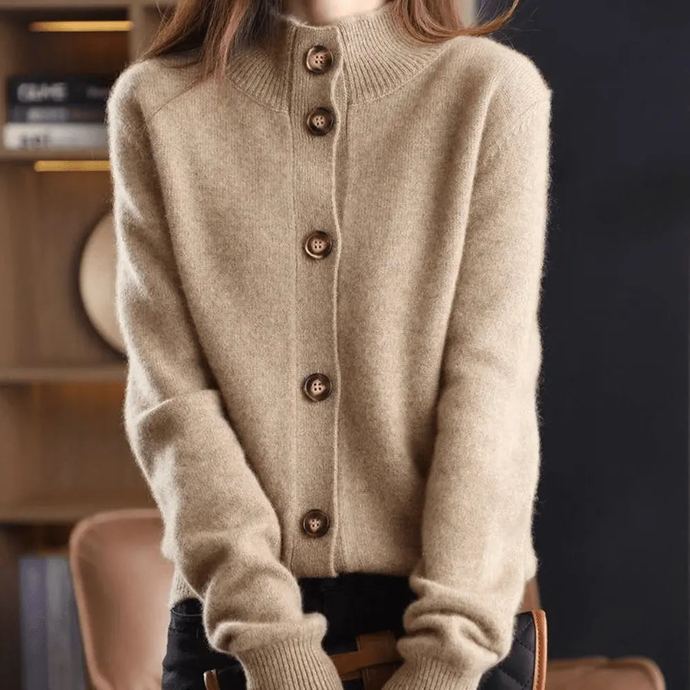 Drew | Cool lapel collar knit cardigan – structured button-up sweater SeekCTRL
