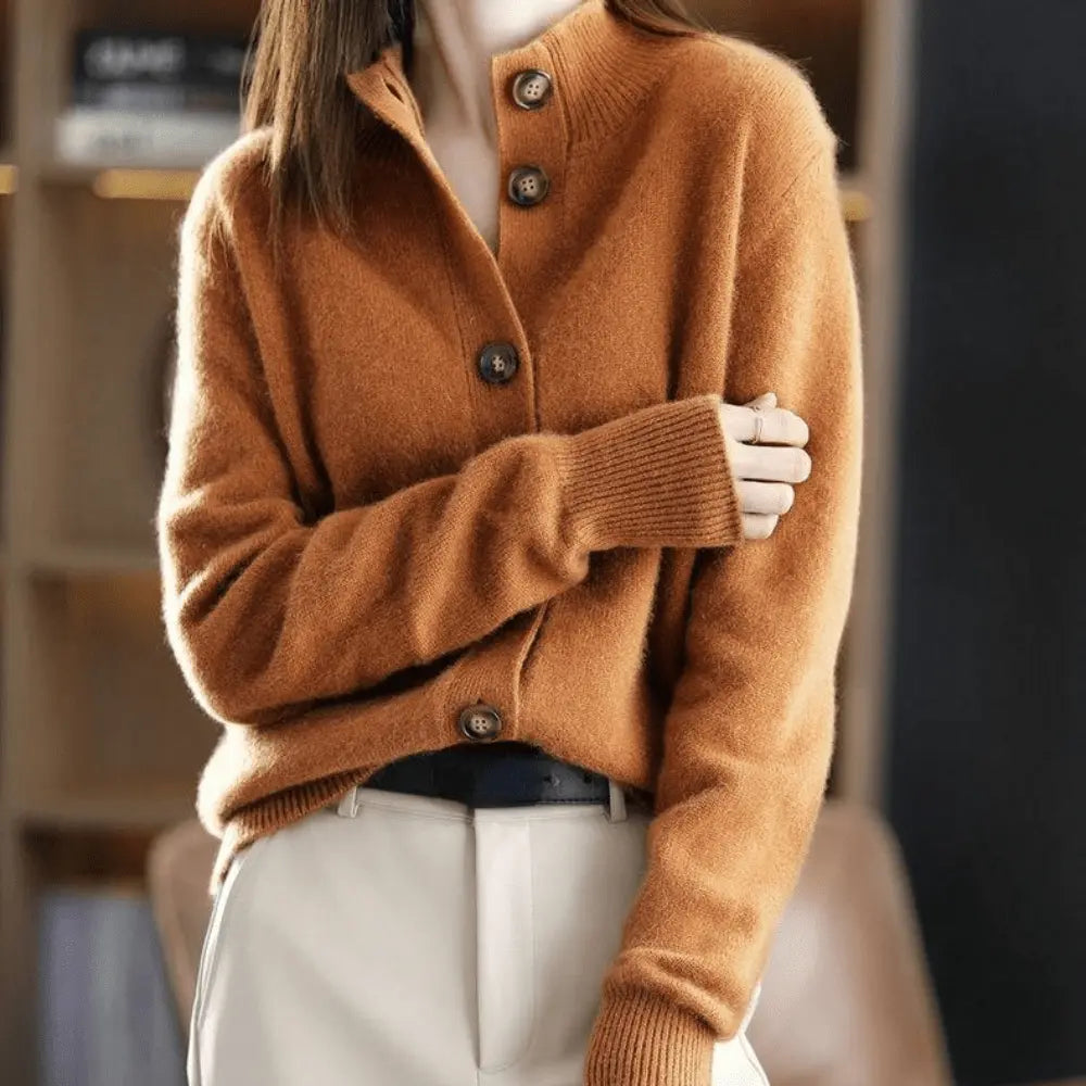 Drew | Cool lapel collar knit cardigan – structured button-up sweater SeekCTRL