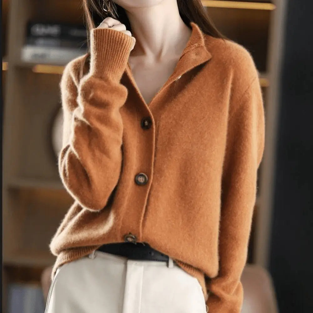 Drew | Cool lapel collar knit cardigan – structured button-up sweater SeekCTRL