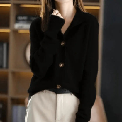 Drew | Cool lapel collar knit cardigan – structured button-up sweater SeekCTRL