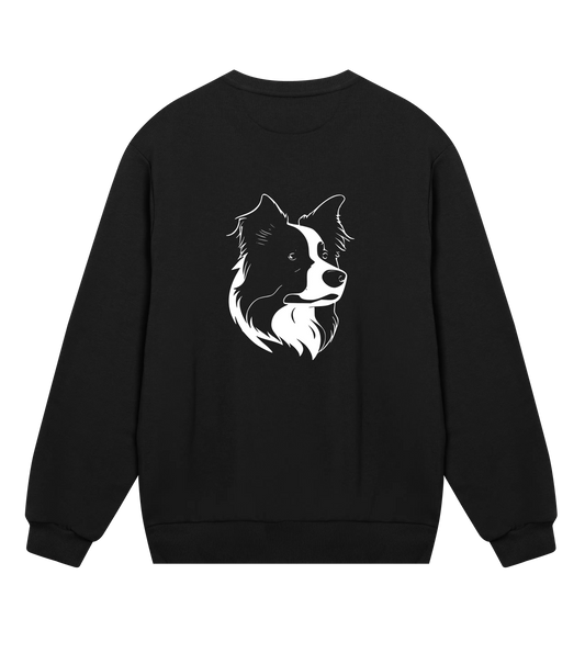 Black sweatshirt with a white dog illustration on a white background