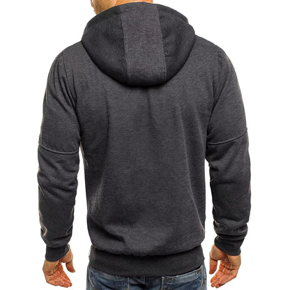 Dark gray hoodie worn by a person on a white background