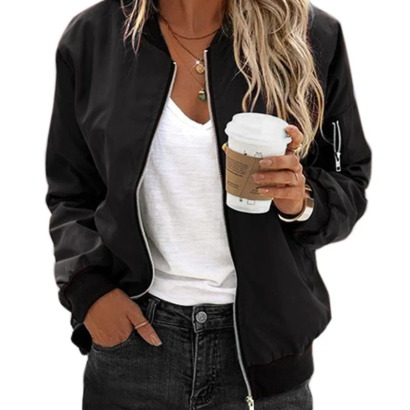Women's Jacket Long Sleeve Bomber Jacket for Sporty and Elegant Style