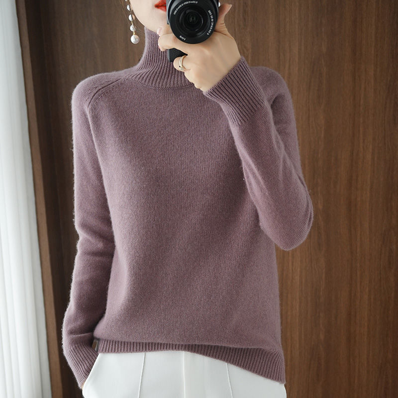 Purple turtleneck sweater for women, long sleeves, soft material, fashionable, elegant, fall fashion.